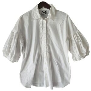 Marc Bouwer White Pleated Bishop Sleeve Button Down Shirt 1XClassic Blouse Top